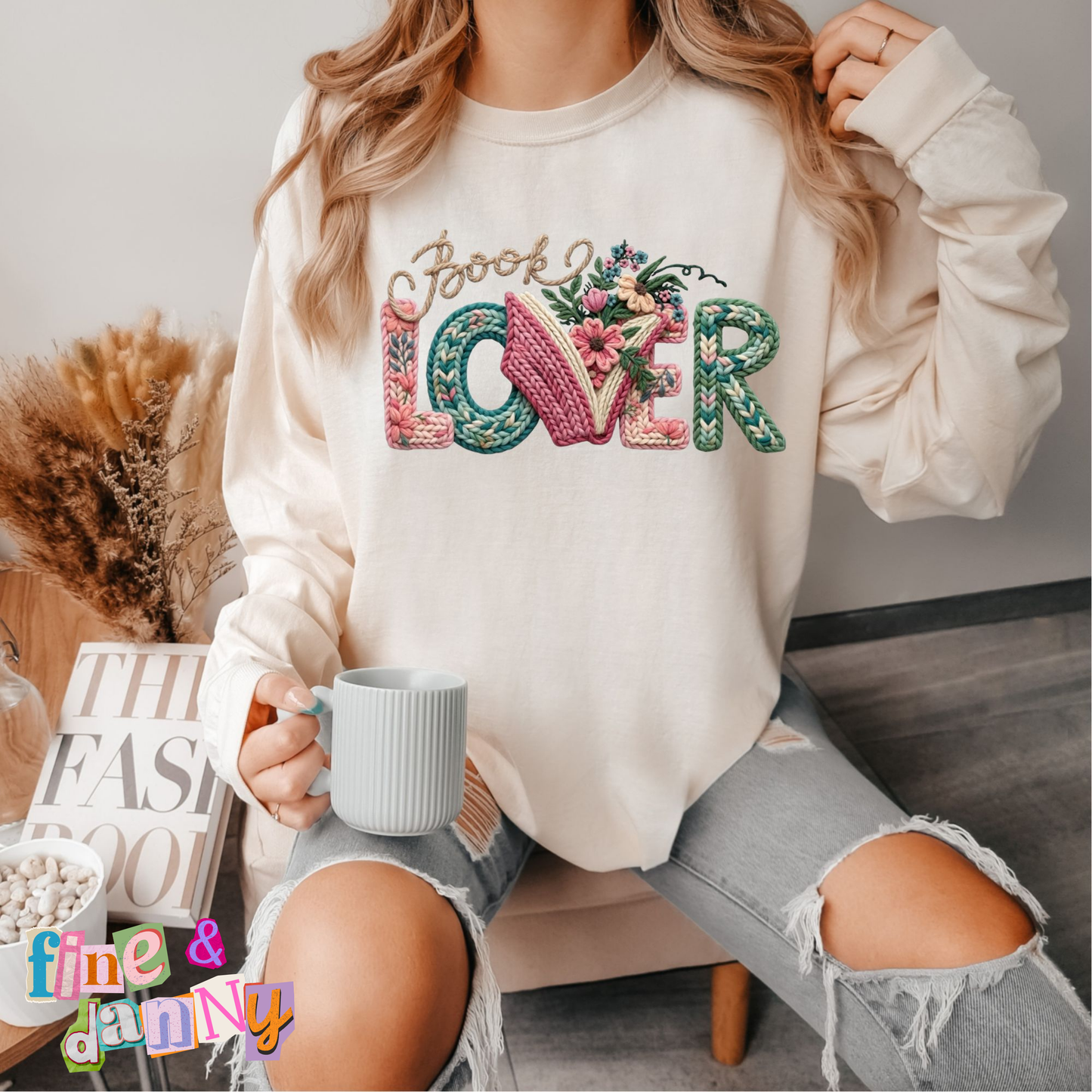 Book Lover Floral Faux Yarn Long Sleeve Tee