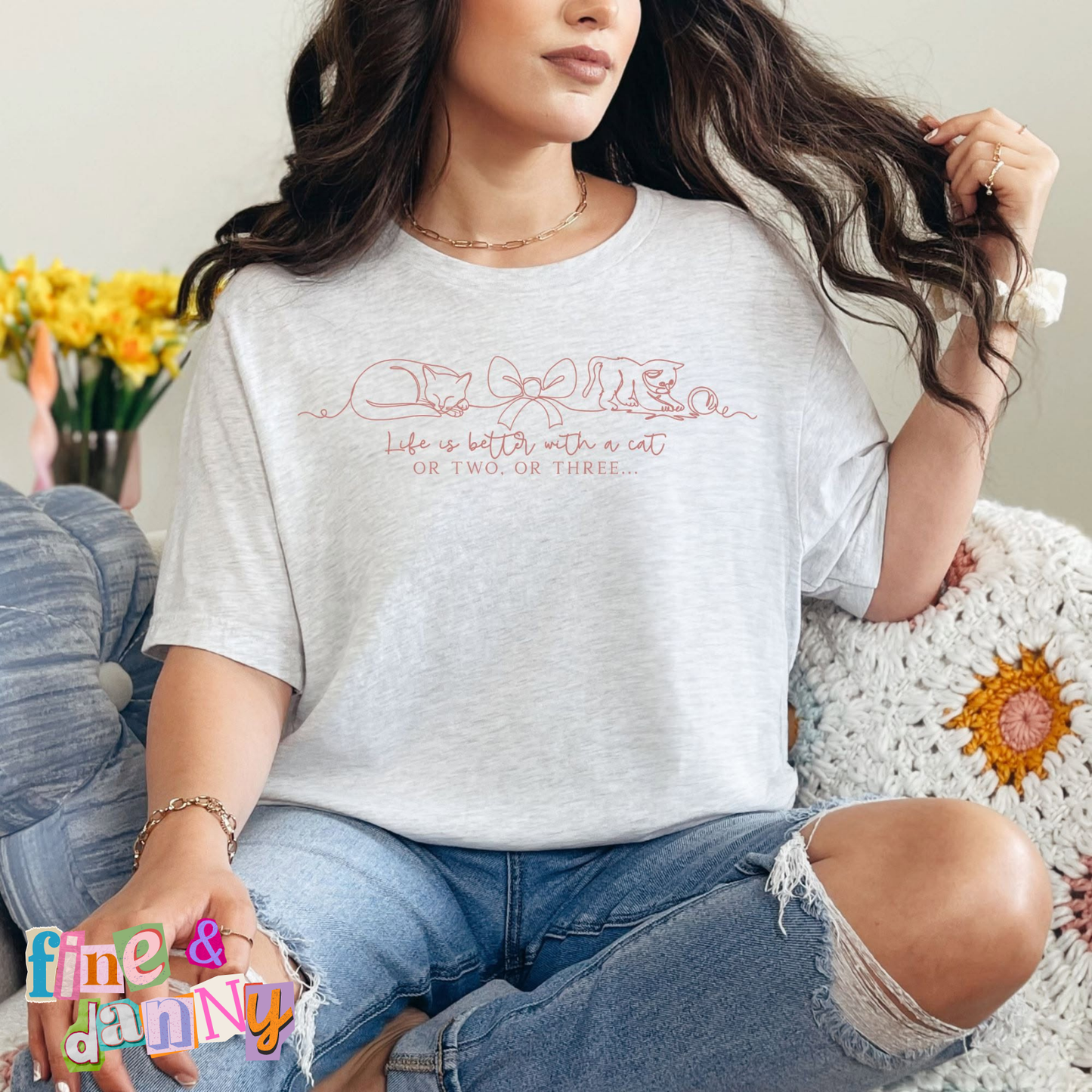 Life Is Better With A Cat Line Art Tee