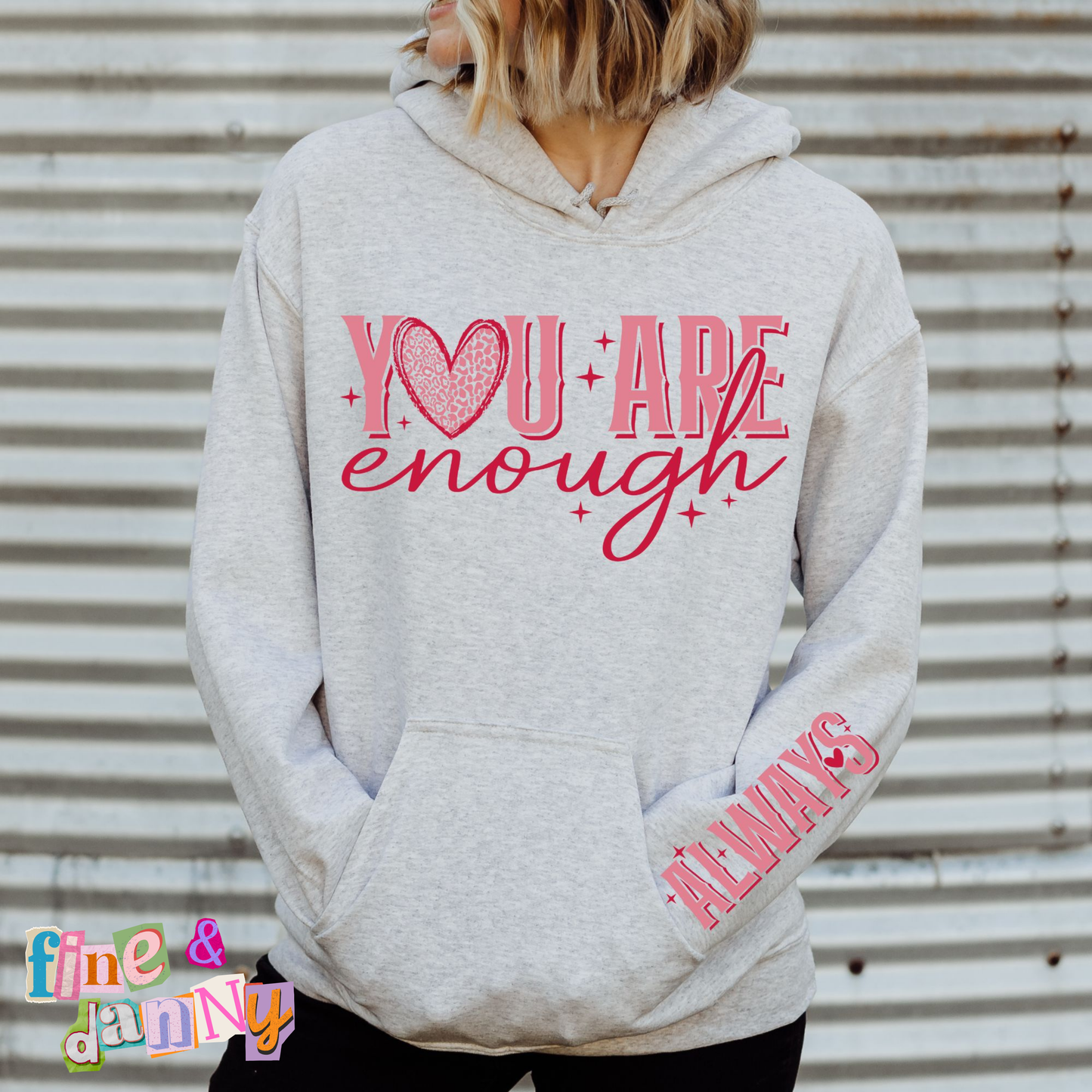 You Are Enough Always Pink Leopard With Sleeve Accent Hoodie