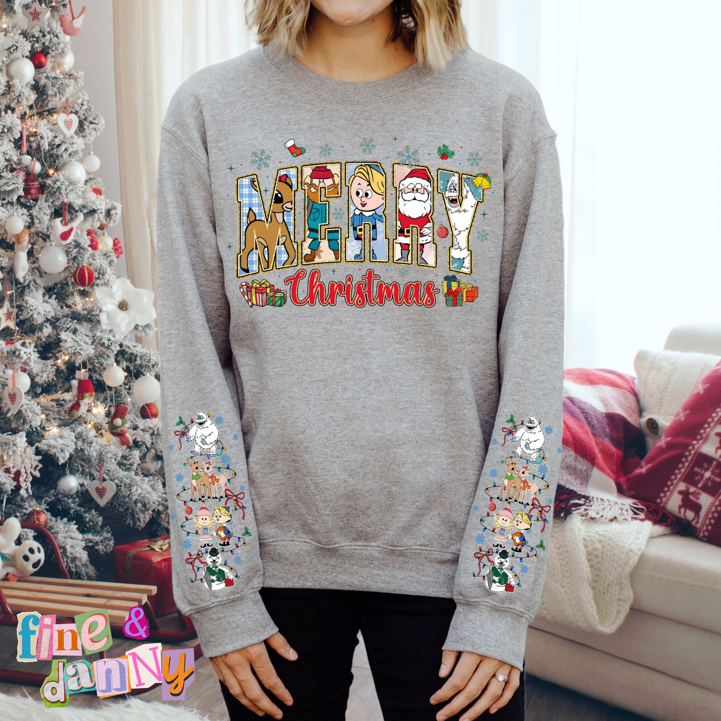 Merry Christmas Rudolph With Sleeve Accents Sweatshirt