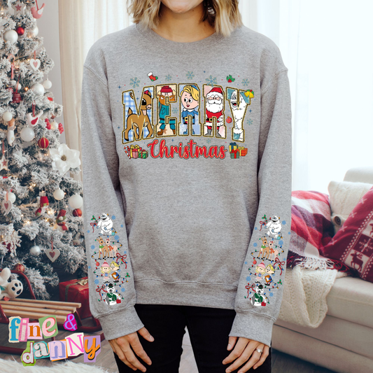 Merry Christmas Rudolph With Sleeve Accents Sweatshirt