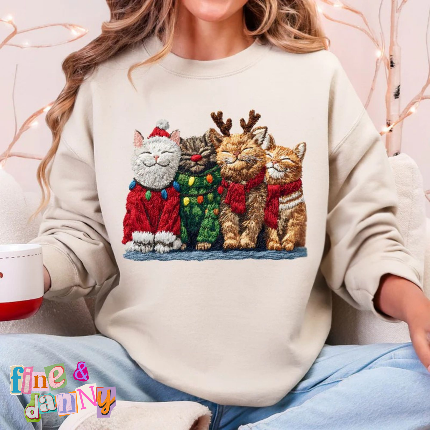 Christmas Cat Cuddles Faux Yarn Sweatshirt