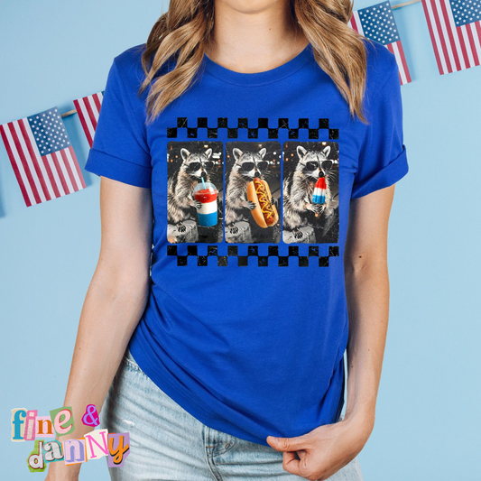 Checkered Patriotic Snack Raccoon Tee
