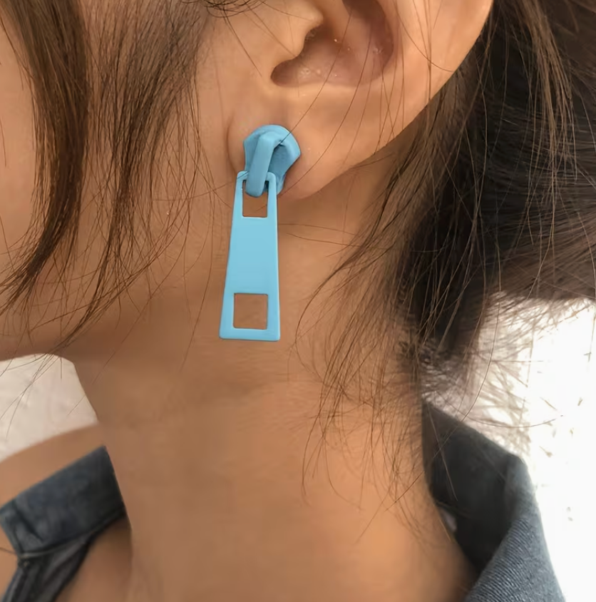 Blue Zipper Earrings